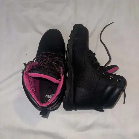 Brahma Bevel Women's Steel Toe Black Pink Leather Utility Work Boots - Picture 8 of 12